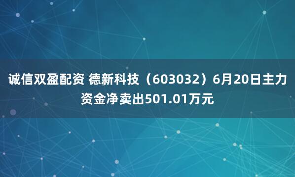 诚信双盈配资 德新科技（603032）6月20日主力资金净卖出501.01万元